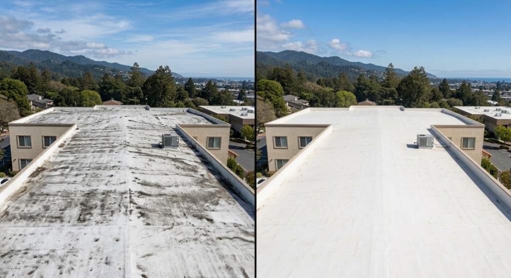 Commercial Roof Cleaning Before and After in Santa Cruz