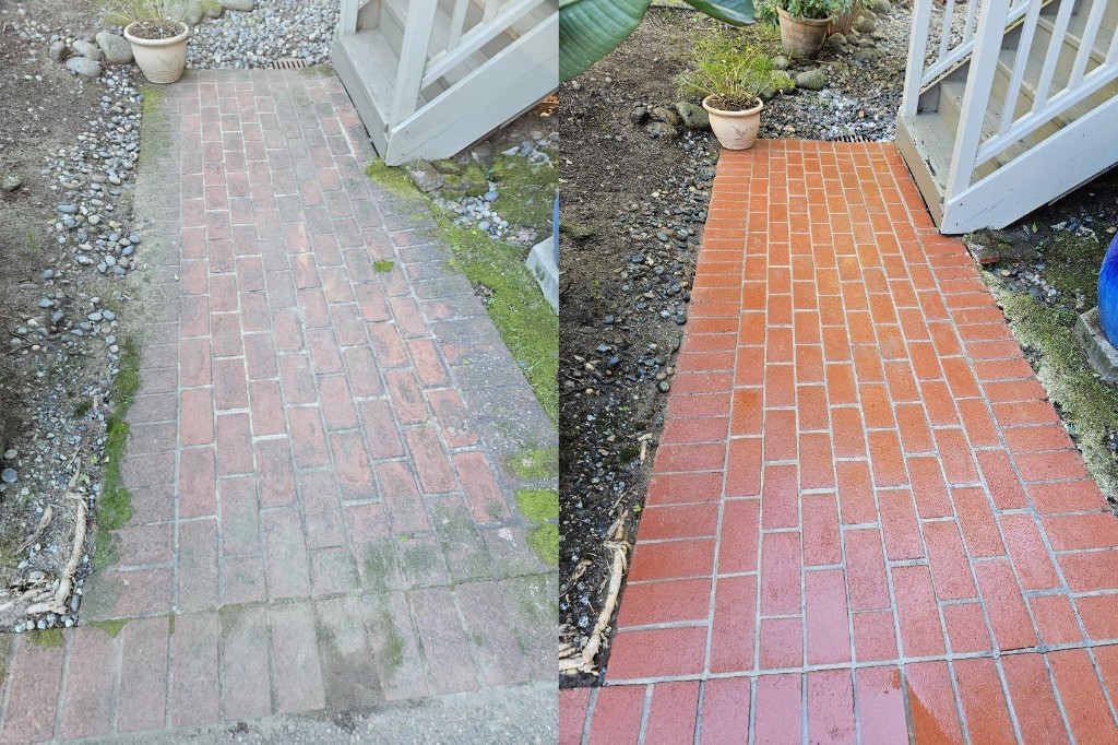 Brick Walkway Pressure Washing Before and After