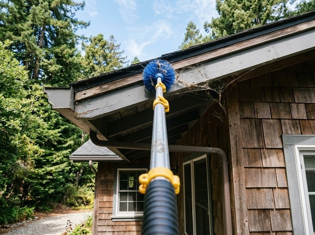 Cobweb removal with extension brush in Santa Cruz