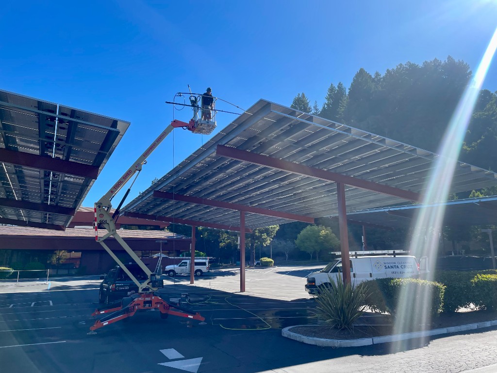 Commercial Solar Panel Cleaning with Cherry Picker in Santa Cruz