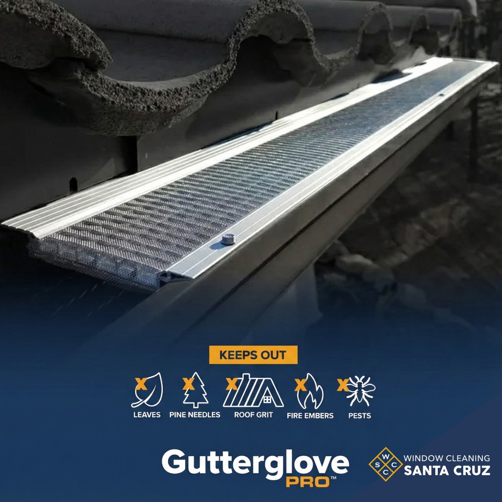 Gutterglove Pro gutter guard — keeps out leaves, pine needles, roof grit, fire embers, and pests