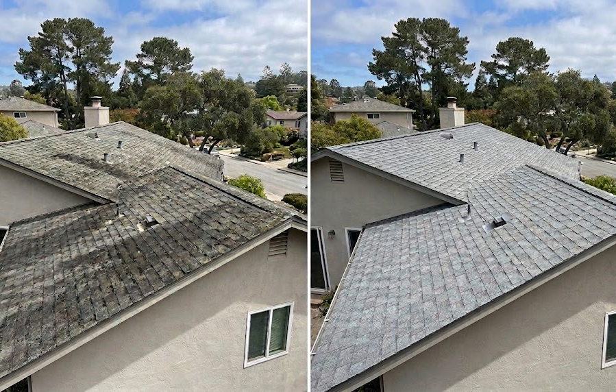 Before and after roof cleaning in Santa Cruz
