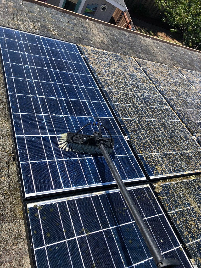 Solar Panel Brush Cleaning Before and After in Santa Cruz